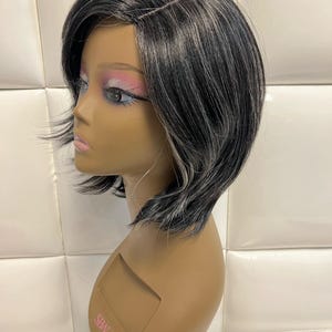 DARK GRAY SILVER Hair Wig * Short Wavy Haircut * Natural Yaki * Mature Grey - Protective Hairstyle - Charcoal Smokey Slate Hair