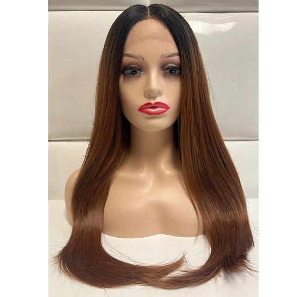 24" Lace Front Wig * GOLDEN MEDIUM BROWN * Synthetic Long Straight Layered * Deep Part * Baby Hair * Glueless * Natural Sleek Hair Chestnut
