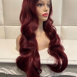 Red wine wig sale Freepart Swisslace lacefront wig Amazon.com : Cikana 26 Inch 99J Burgundy Lace Front Wigs  main image 3