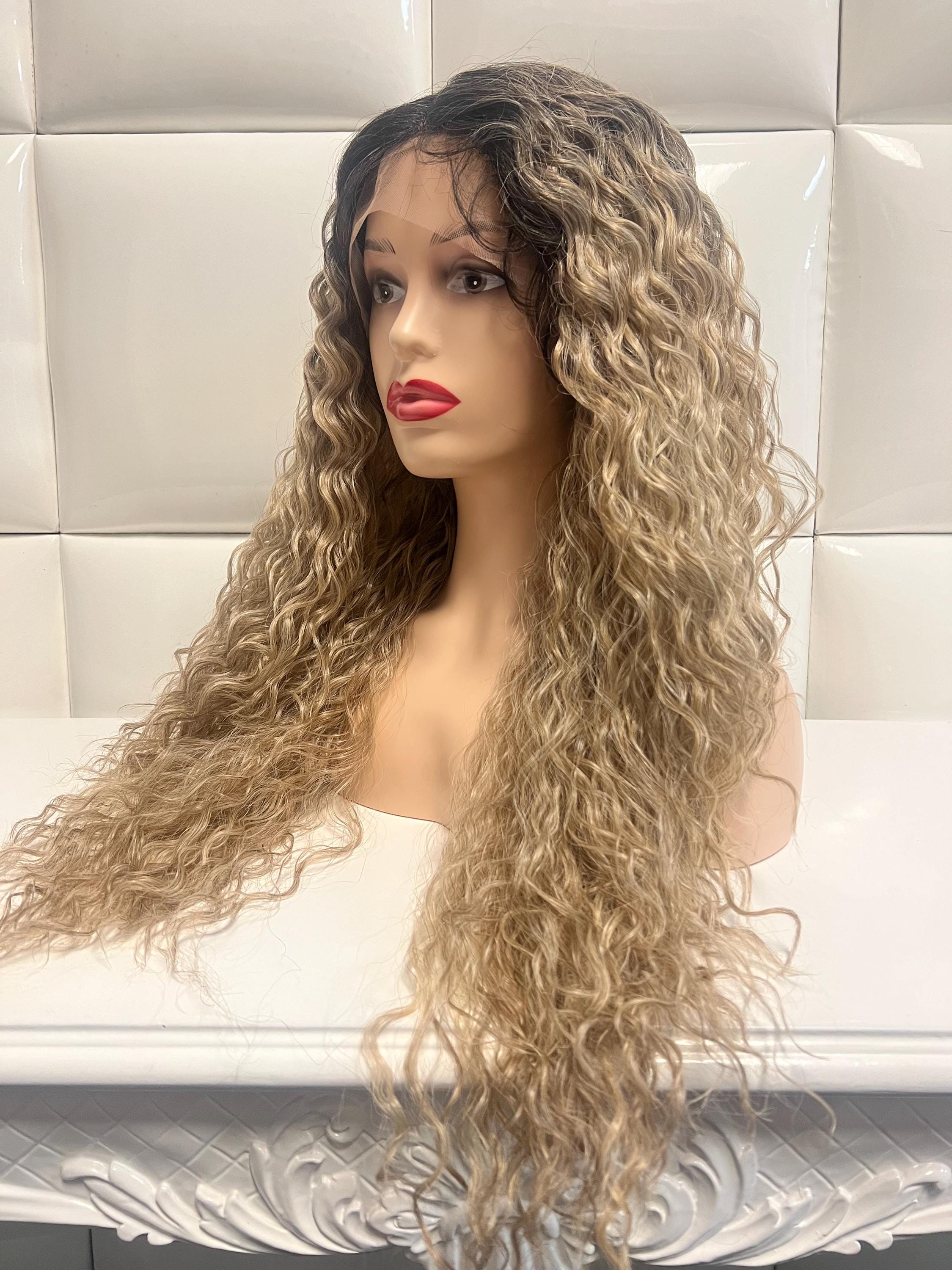 NEW  ! Long 21 Inch Hair Curly Wavy Wig Dark Blonde 32 Long Curly Synthetic Honey Blonde Lace Front Wig for  main image 3