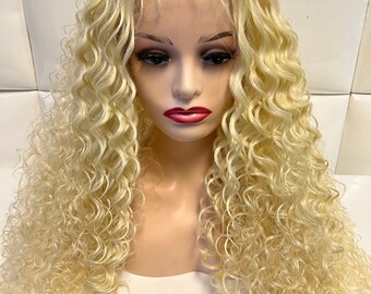 LIGHT BLONDE Swiss Lace Front Wig - Synthetic * Long Wavy 