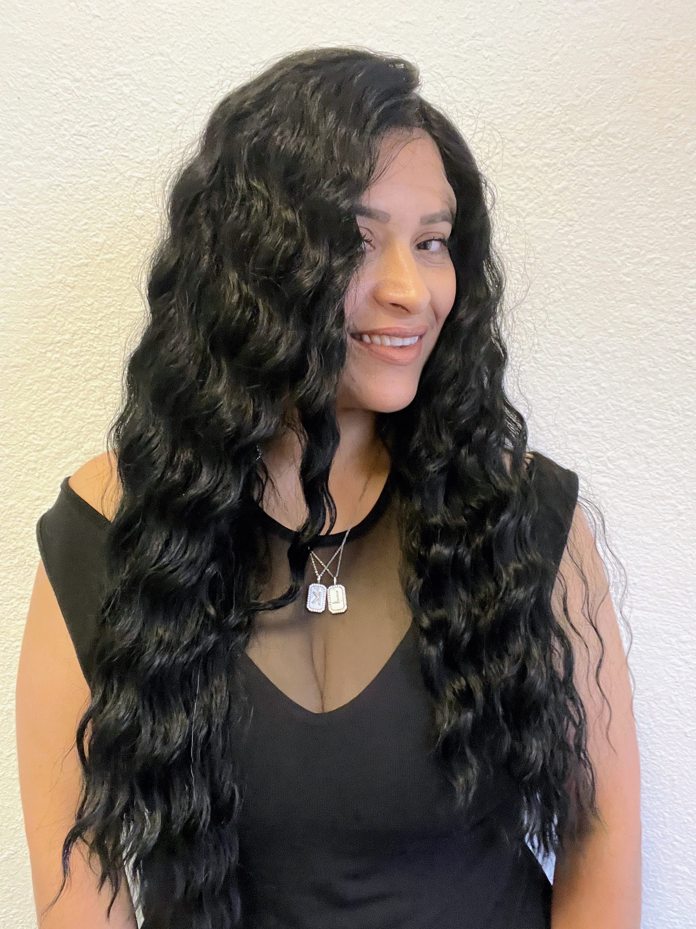 SOFT BLACK Swiss Lace Front Wig - Extra Long Wavy 