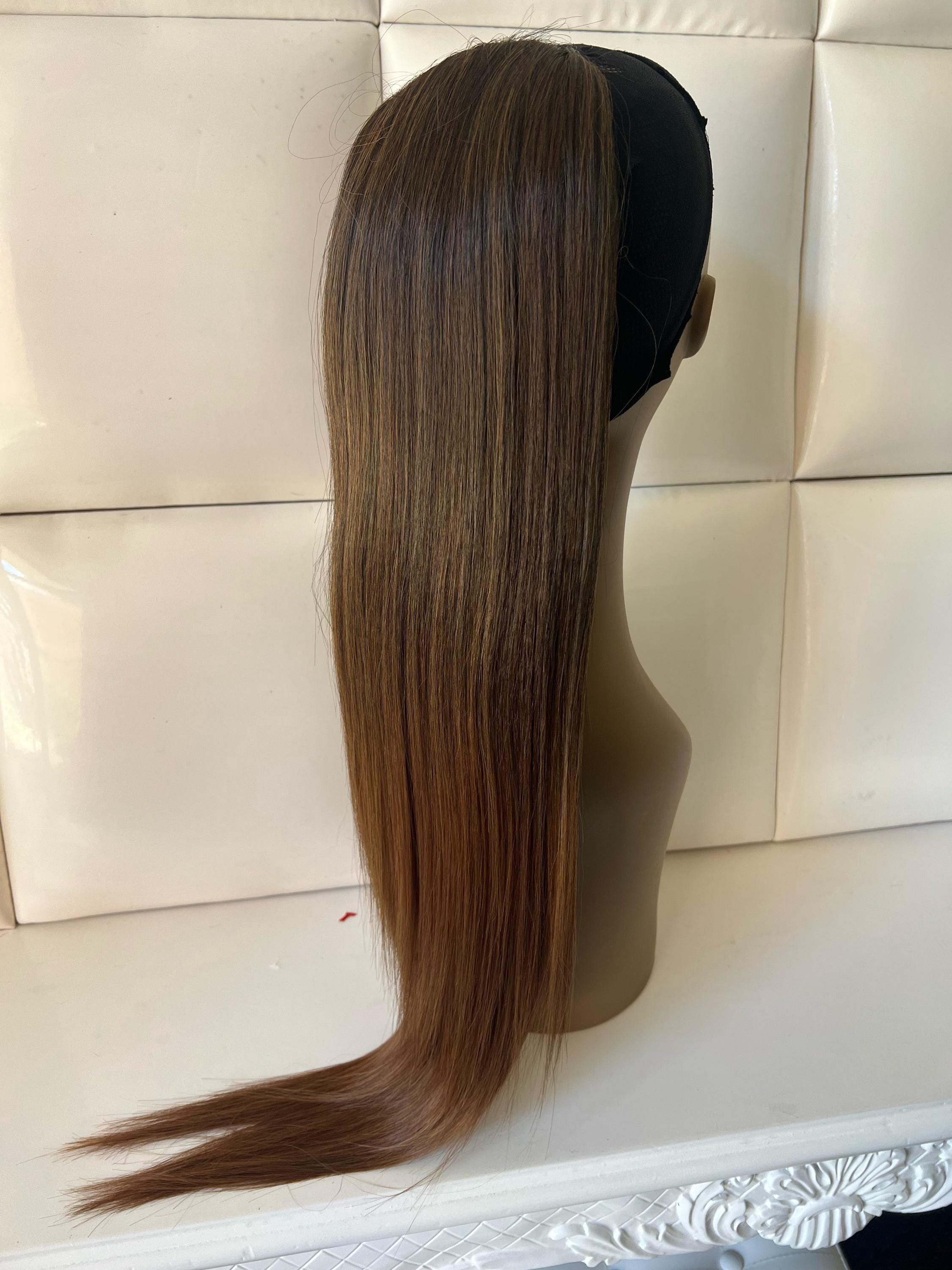 Long Wavy Curly Ponytail Hair Extensions Synthetic 32 Inch Brown Auburn Rich Choices Ponytail Extension 32 Inch Extra Long Curly  main image 2