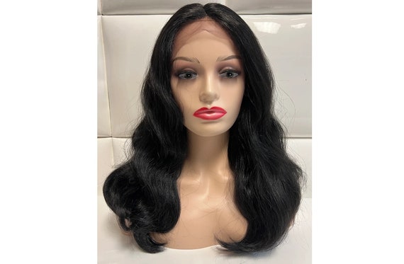 SOFT NATURAL BLACK Swiss Lace Front Wig Body Wave Hair Center Part