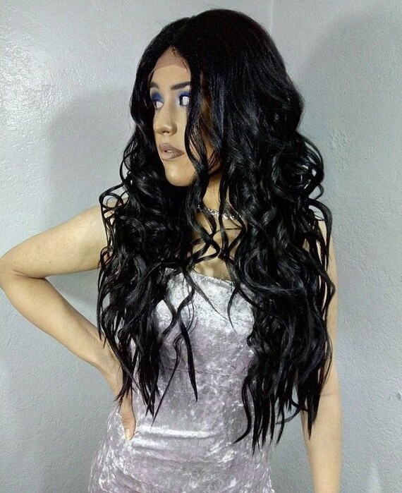 Black Long Lacefront Wig Beach Waves Water Wave Long Middle Part Lace Front Wig-OPHAIRWIG048-S main image 3