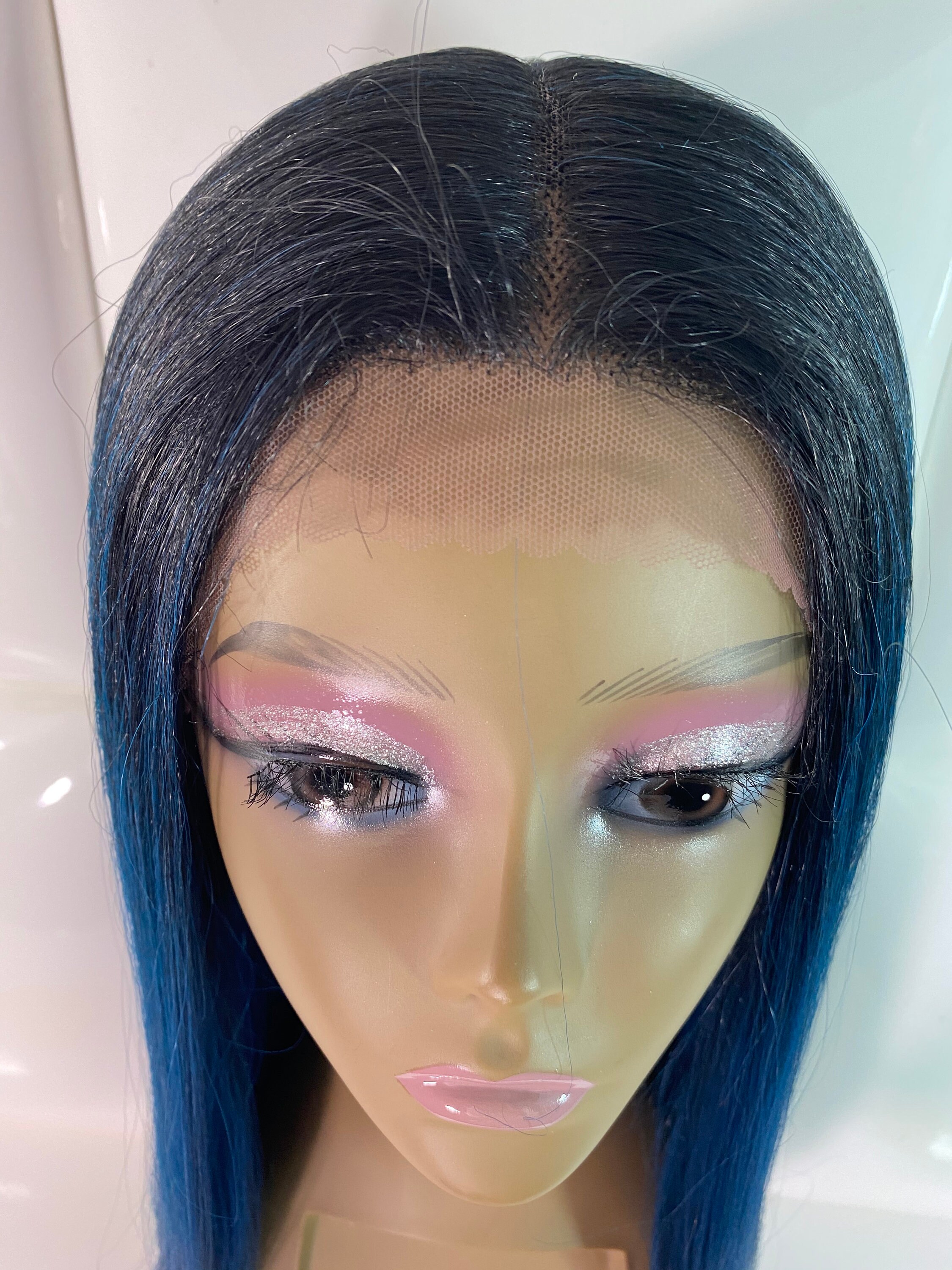 NATURAL TEAL WIG Black Roots Synthetic Swiss Lace Front Etsy