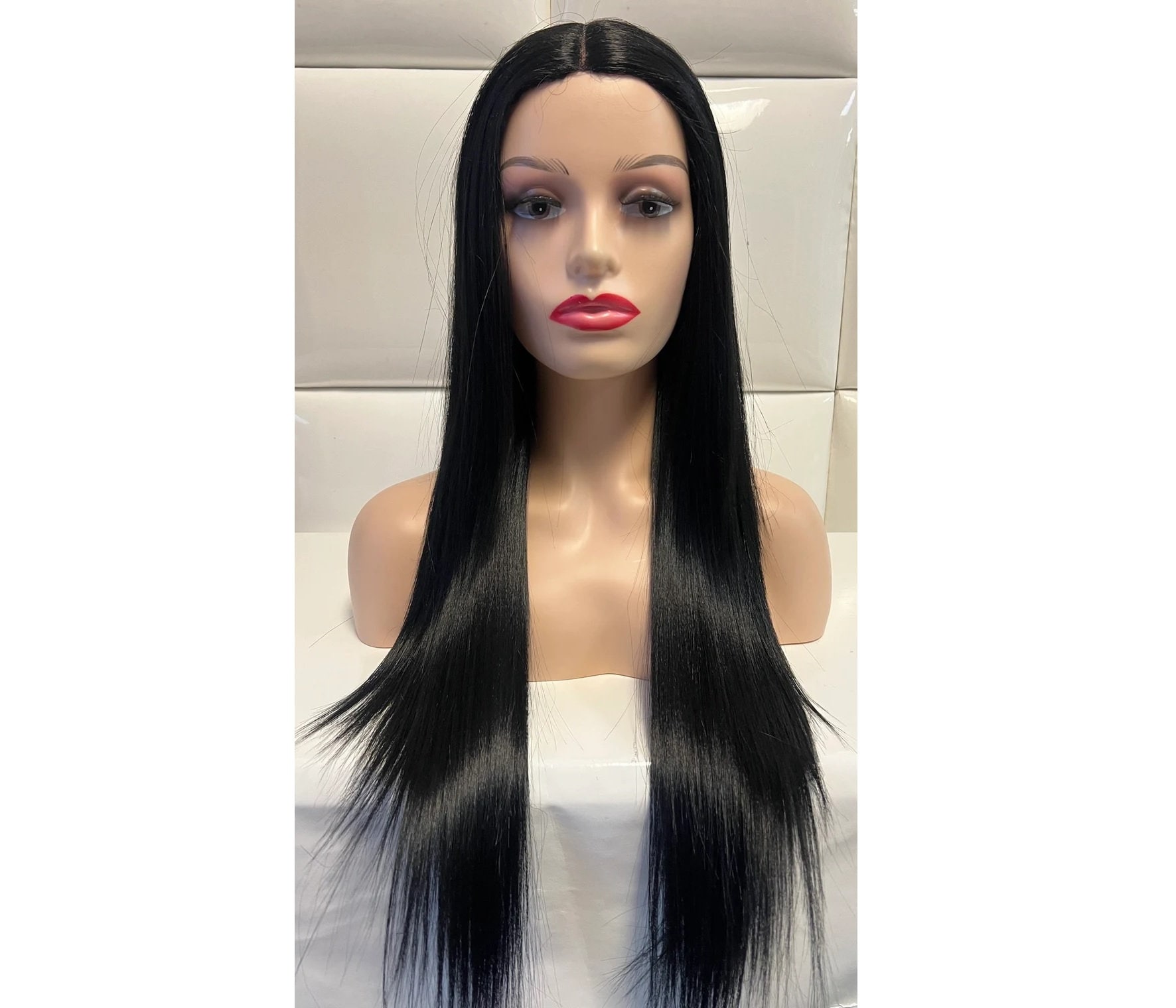 ?24” JET BLACK STRAIGHT MIDDLEPART LACE FRONT WIG Women Black Lace Front Long Wavy Hair Thick Middle Part Wig  main image 3