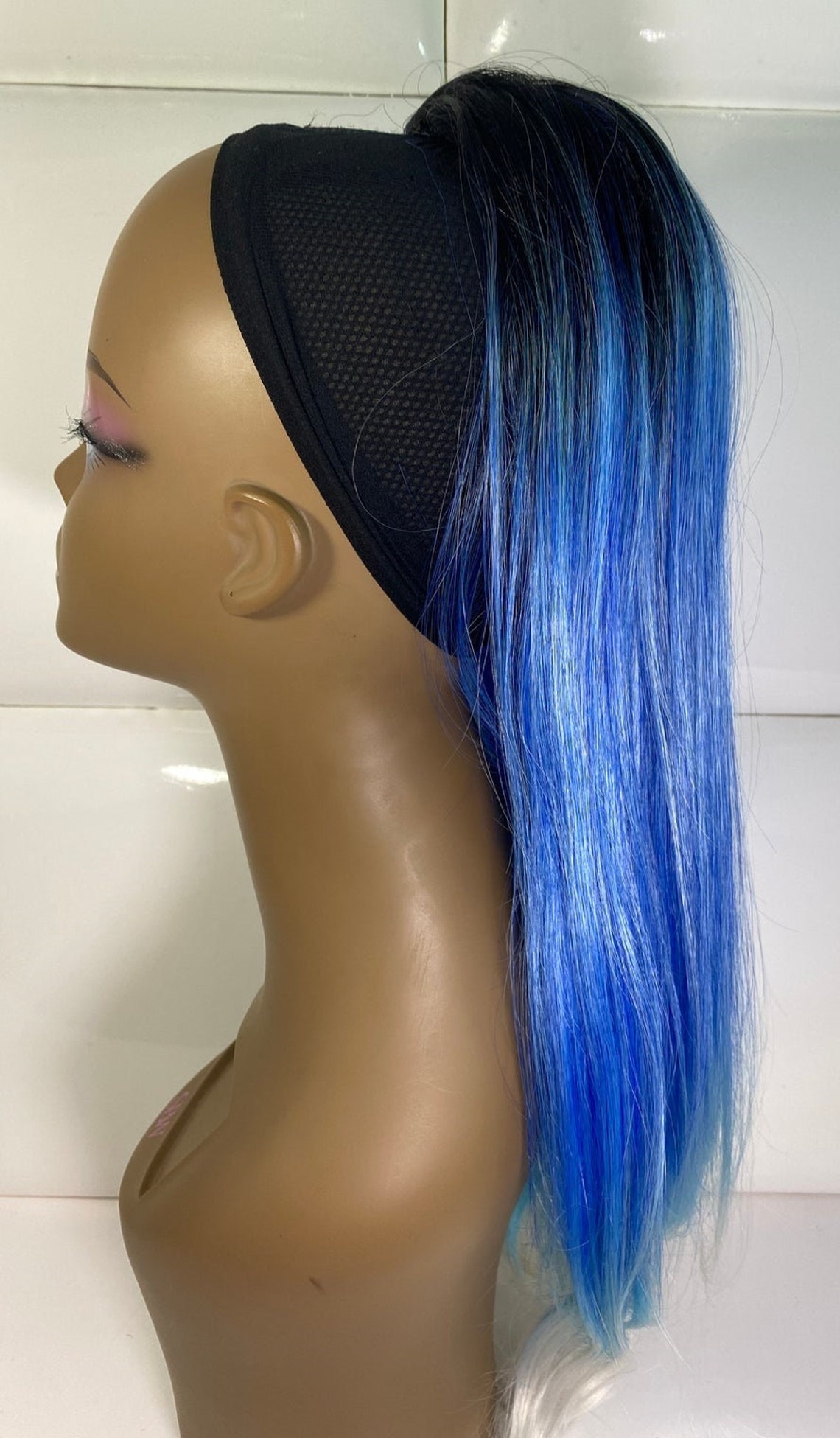 Drawstring Ponytail BRIGHT BLUE HAIR Black Roots Etsy