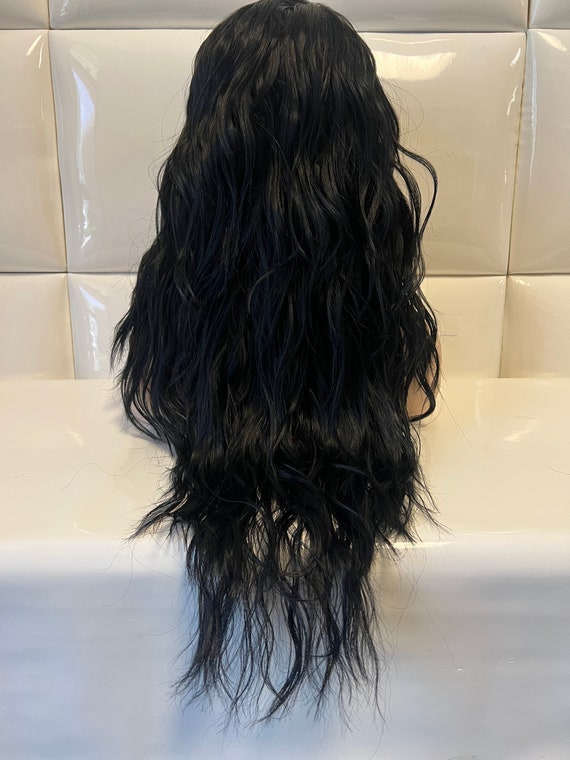 JET BLACK Swiss Lace Front Wig - Extra Long Layered Wavy  display picture 2