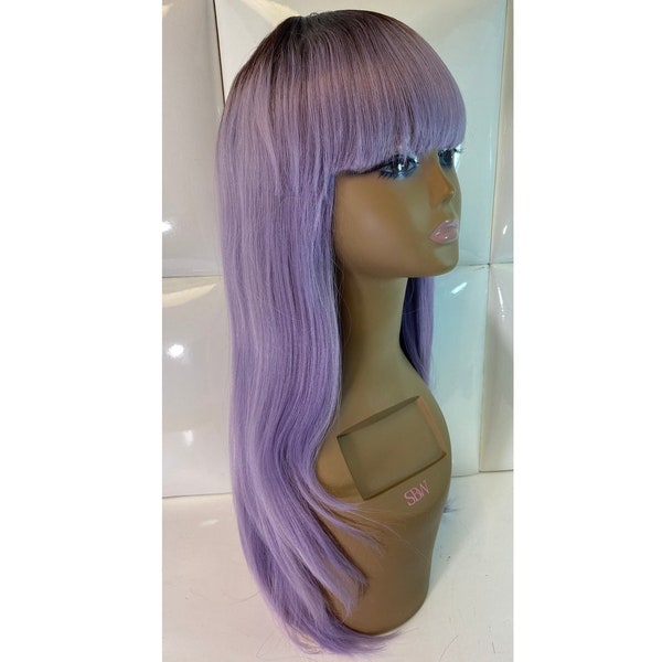 Full Wig - Light PURPLE LILAC LAVENDER - Long Sleek Straight  - Bangs Fringe - Synthetic - Natural Hair - Cosplay Costume Anime Pastel Cool