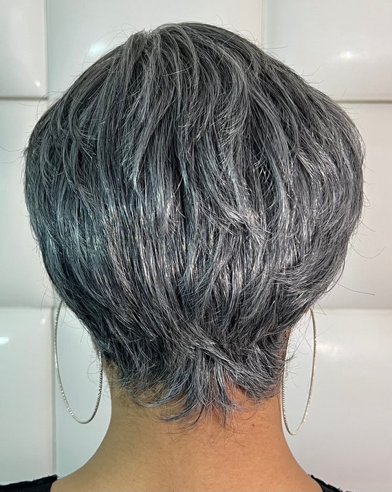 DARK GRAY & SILVER 100% Human Hair Wig Short Bob Haircut - Etsy New Zealand DARK GRAY & SILVER 100% Human Hair Wig Short Bob Haircut - Etsy New Zealand
