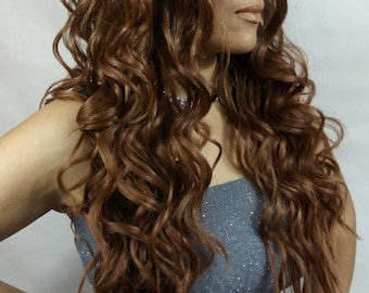 Golden Brown Lace Front Wig – 26 Inch Curly Synthetic Hair