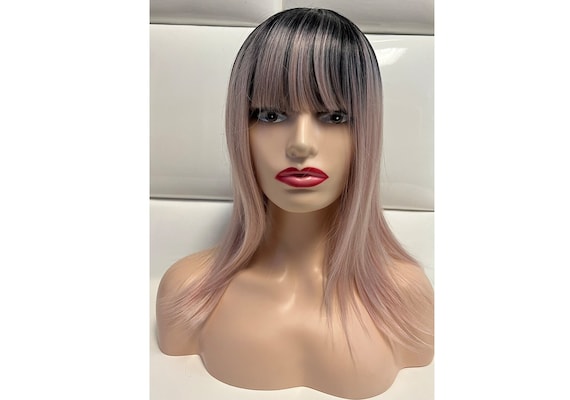 ROSE GOLD PASTEL Straight Full Wig China Bangs - Light Rose  display picture 1