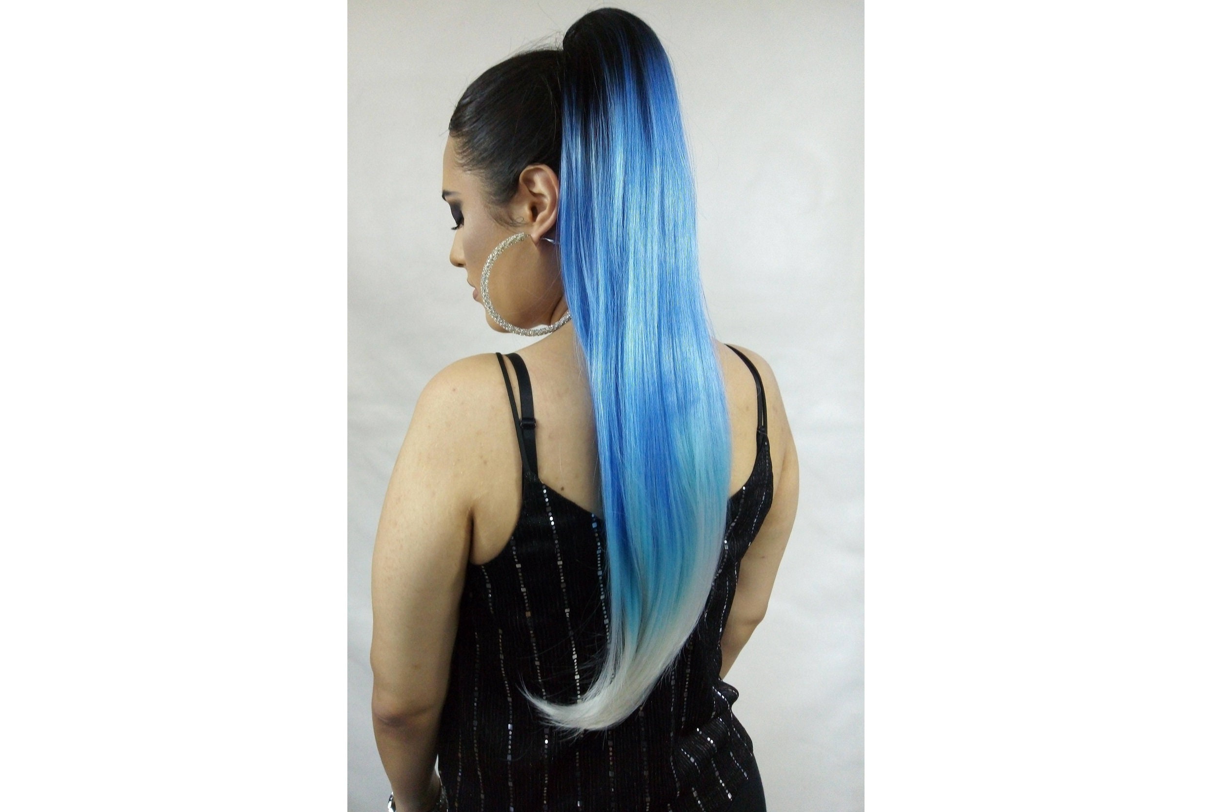 Blue Long Hair With Ponytail - $90