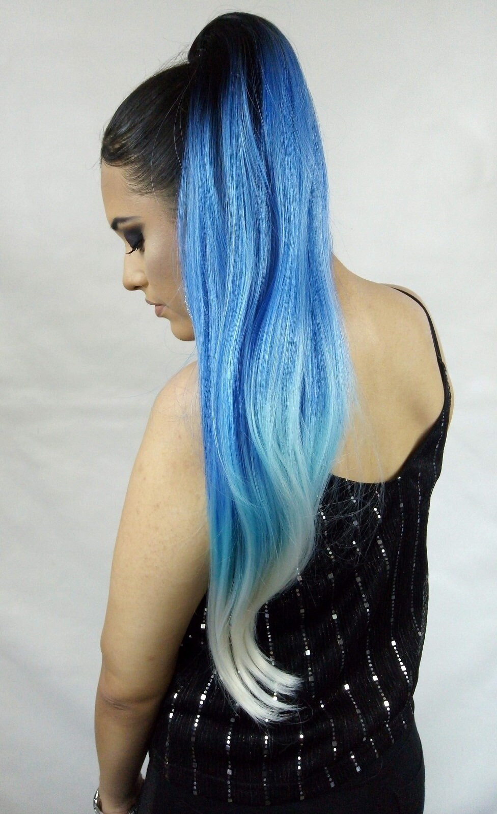 Blue Long Hair With Ponytail - $90