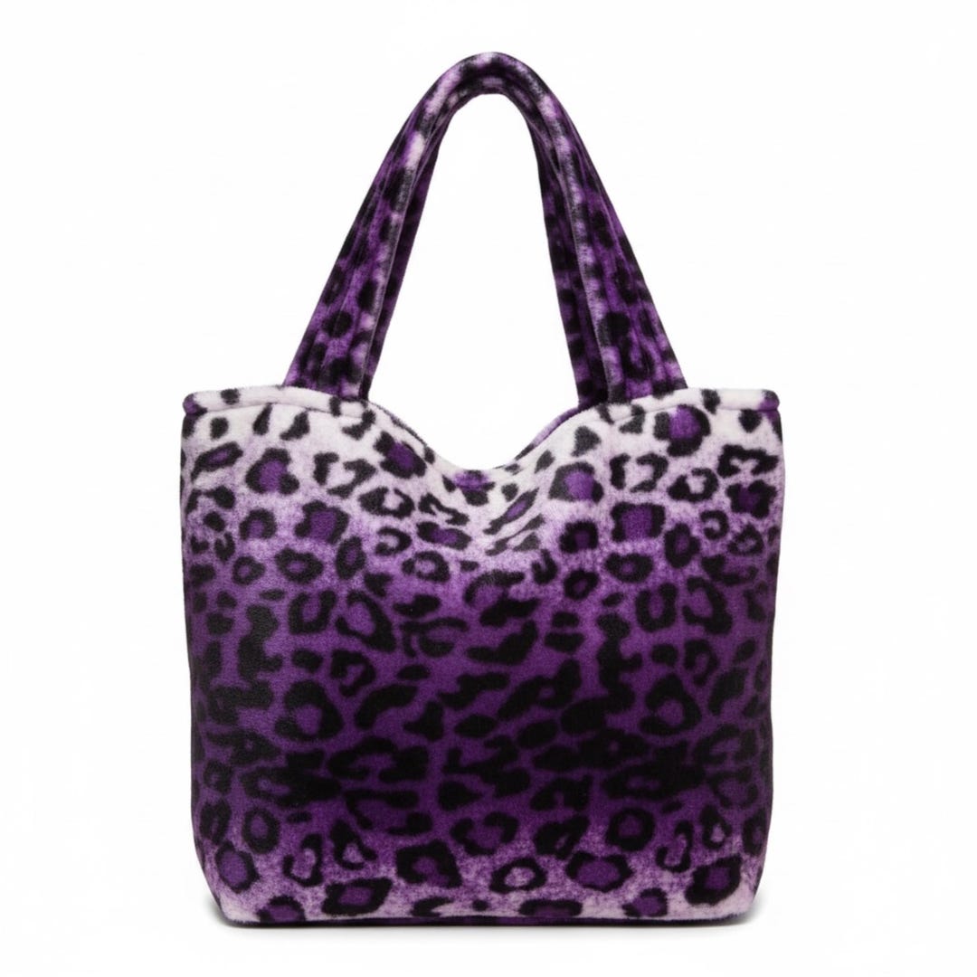 Handmade Purple Leopard Faux Fur Tote Bag - Y2K Aesthetic  display picture 2