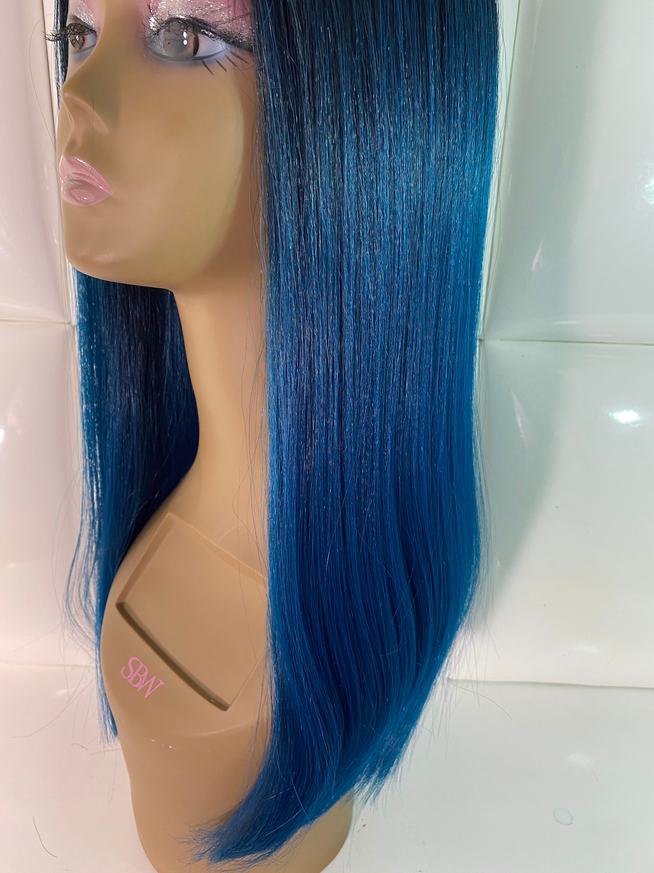 NATURAL TEAL WIG Black Roots Synthetic Swiss Lace Front Etsy