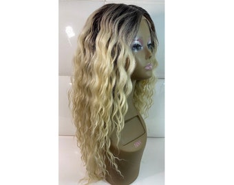Lace Front Water Wave Wig Natural Blonde Wig Flat Wrap Long  display picture 1
