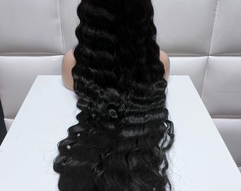 DEEP DARK BROWN Lace Front Wig * Extra Long Wavy Glamorous Full Crimp Waves * Baby Hair * Synthetic Natural Hairstyle - Highlights