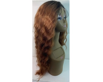 Auburn Copper Yaki Synthetic Lace Front Wig – 26 Inch, Long Loose Waves