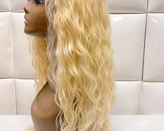 Light 613 Blonde Lace Front Wig Human Hair Mix Wavy - Etsy