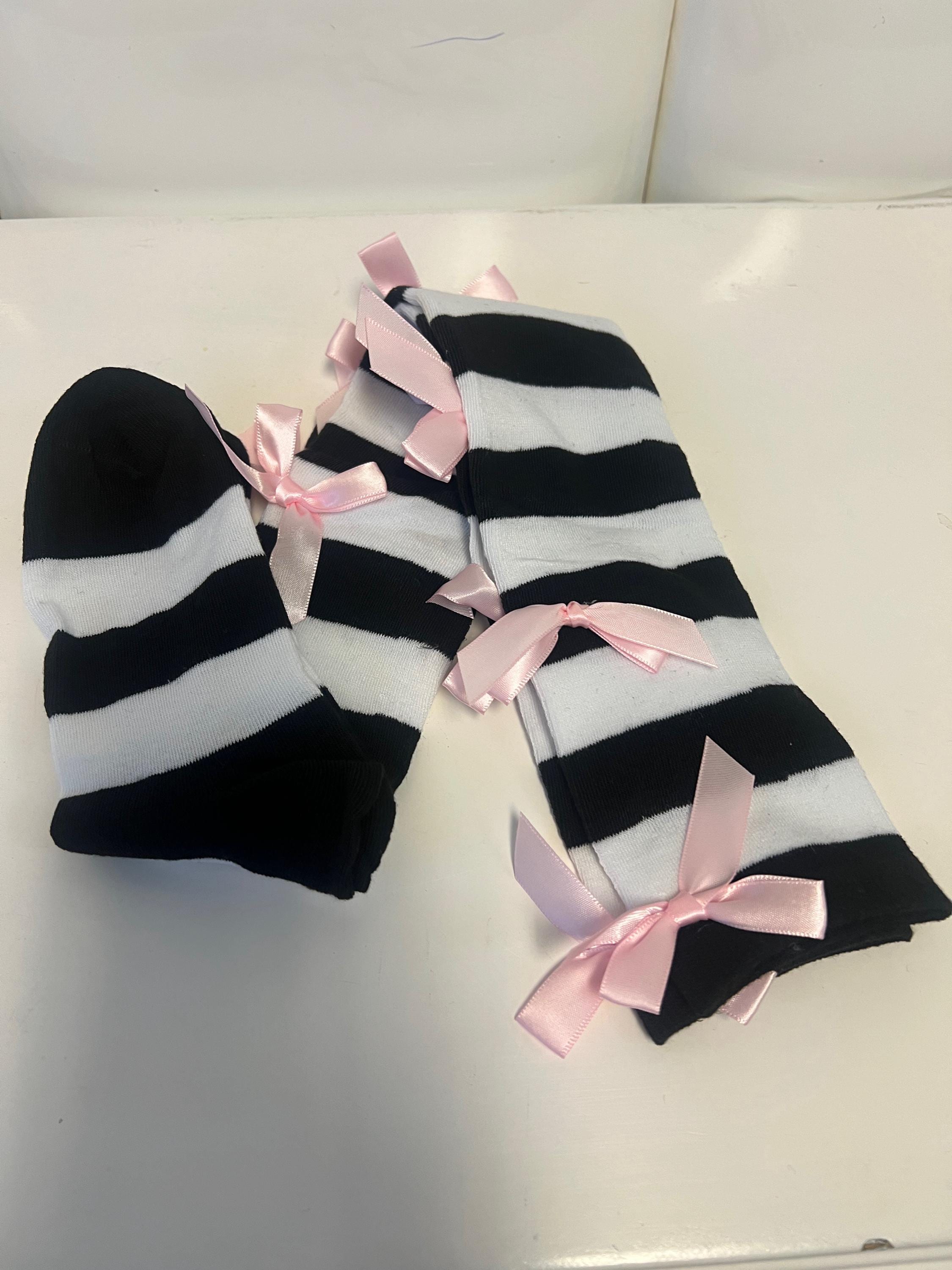 Barbie pink white otk thigh high striped socks sport playboy tube sexy over knee over Knee Socks | TikTok main image 2