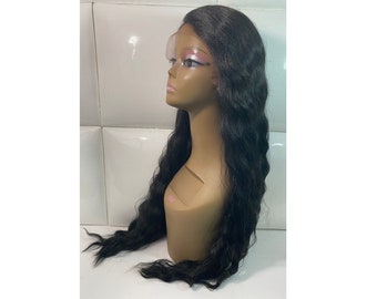 32" Lace Front Wig: Soft Black Human Hair Blend, Deep Wave