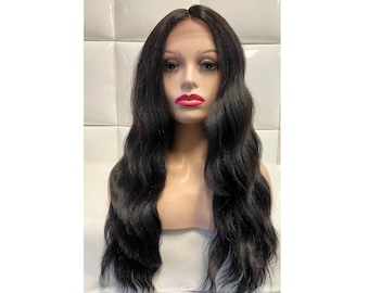 DARK BROWN BLACK Hair Synthetic Swiss Lace Front Wig * Long Wavy Loose Waves * Alternative Alt Goth Grunge Witch Wigs