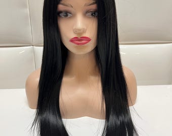 NATURAL SOFT BLACK 1B Lace Front Wig * Deep Part * Long Straight * Natural Sleek Wigs - Goth Alternative Synthetic Wigs