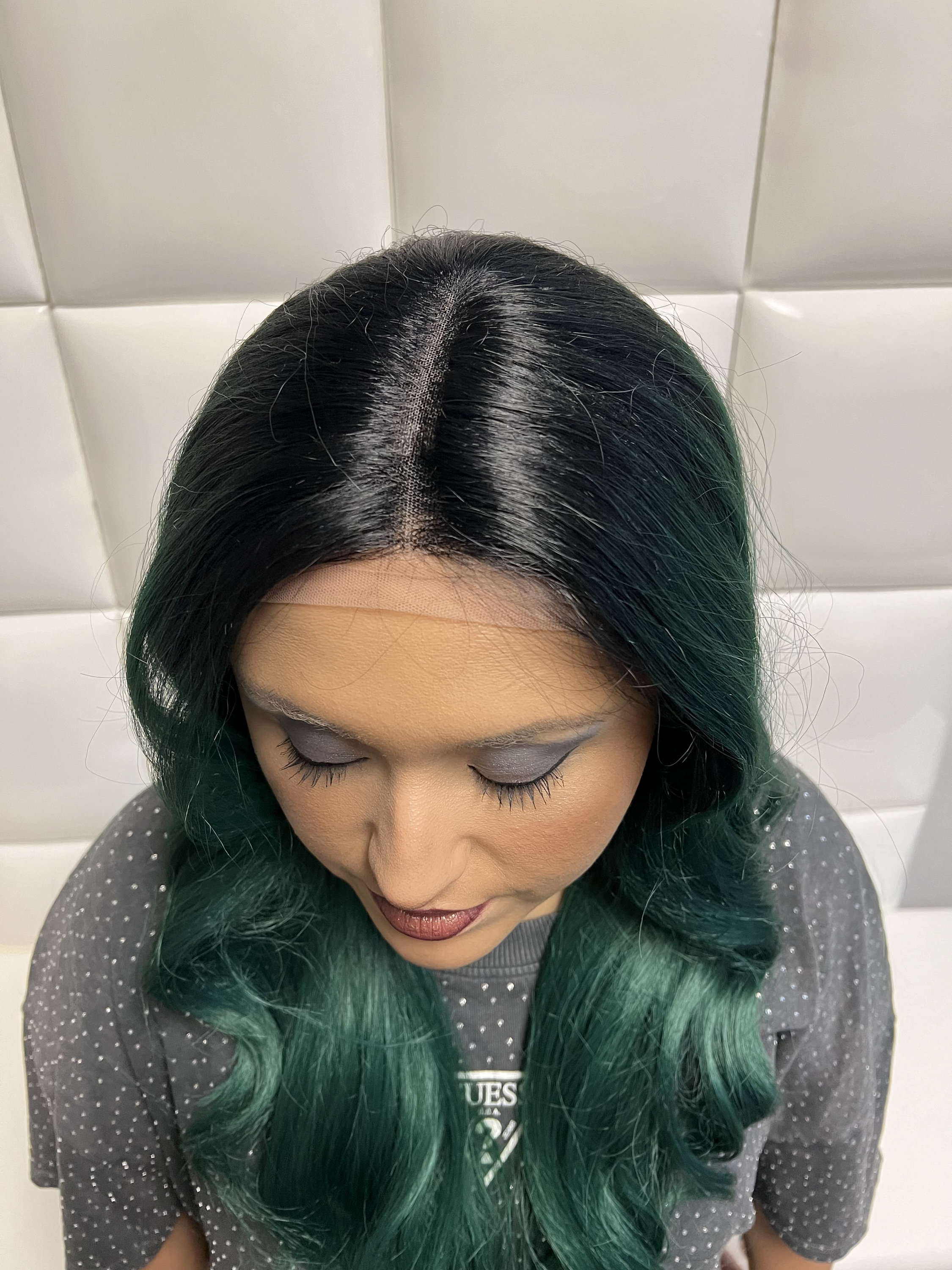 Mermaid Beauty Waves black/light green Wig Amazon.com : Black Wavy Bob Wig With Green Highlight, 14  main image 2