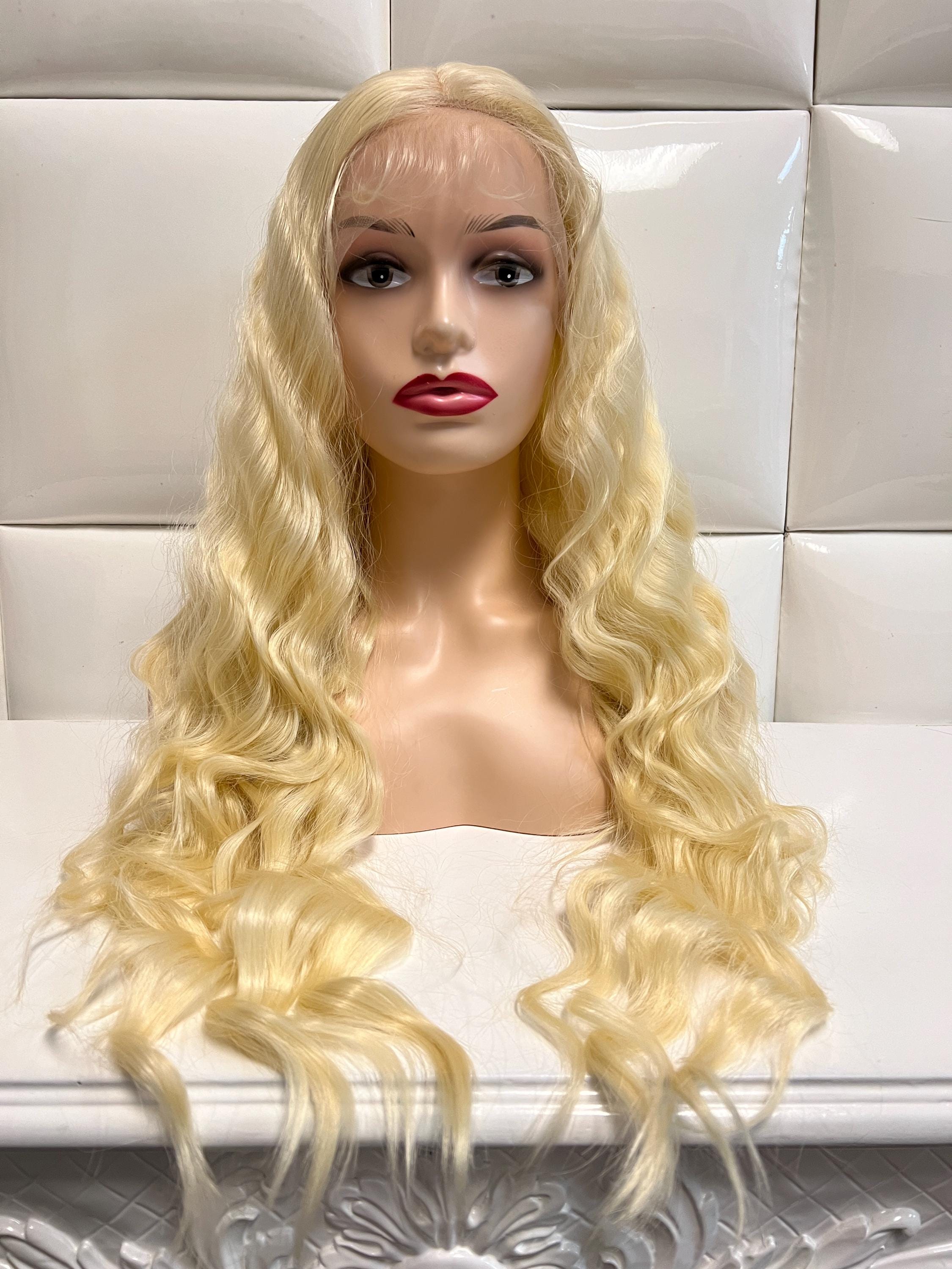 Blonde Long Wavy Fashion Wig - Neutral Blonde HAIRCUBE Long Ombre Blonde Wavy Lace Front Wig 25 Inches for  main image 4