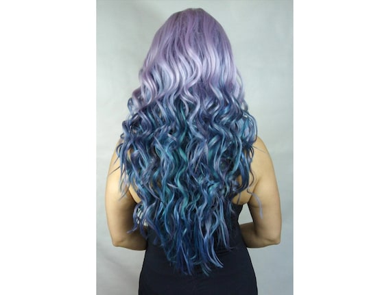 Long Curly Synthetic Lace Front Wig: Pastel Lilac, Teal  display picture 2