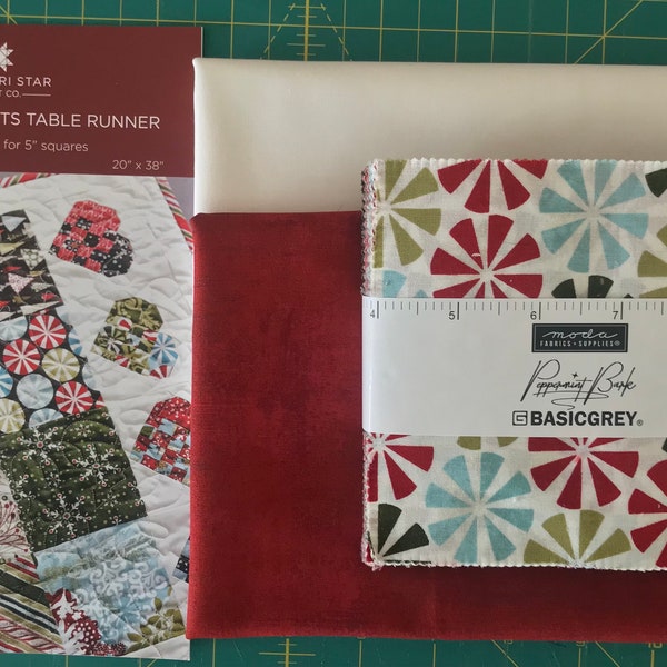 Connect Hearts Table Runner Quilt Kit -Peppermint Bark Fabric by BasicGrey for Moda -  Pattern By Missouri Star - 20” x 38”