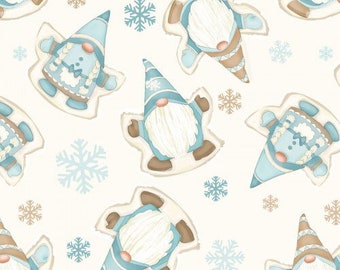 4 YDS - I Love Sn’ Gnomies Cream Snow Angels Flannel F9643-44 by Shelly Comiskey for Henry Glass Fabrics