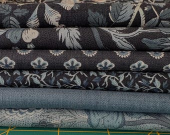 Sacre Bleu - 6 Yd Blue Fabric Bundle By French General for Moda- 1 Yd of Each of 6 pieces -  (6 Yds Total).