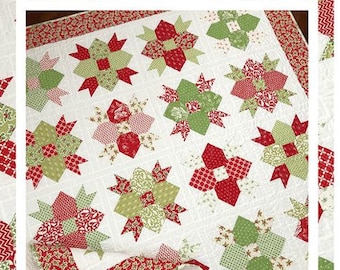 Christmas Eve by Lella Boutique Ribbons and Bows Quilt Kit 57 3/4” Square (Red) -  Pattern By Pattern Basket