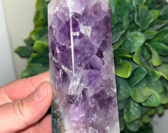 NEW! CHUNKY Amethyst & Green Agate Tower | Rainbow Inclusions | Birthday Gift | Valentines | Anniversary Gift | Gift for Her | Home Decor