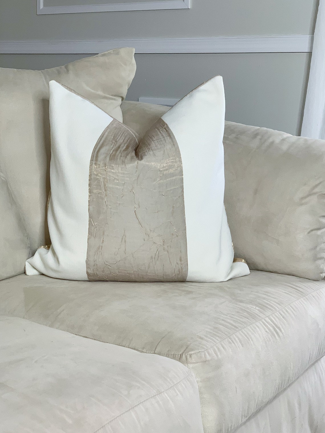 Ivory / Gold throw Pillow Cover 20x20 Metallic Gold home Etsy