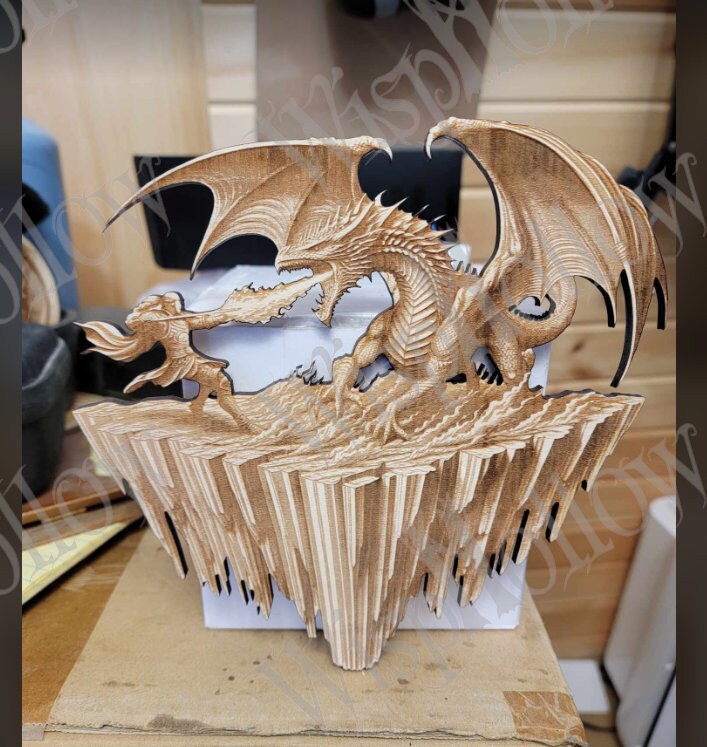 Dragon | Fantasy Dragon | Laser Engraving Design | Glowforge | Laser Engraving File | Digital File | 3D Illusion | PNG For Engraving