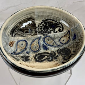 Paisley Patchwork Bowl #19, Unusual Pottery, Ceramic Stoneware Bowl, Crazy Quilt Inspired Design