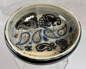 Paisley Patchwork Bowl #19, Unusual Pottery, Ceramic Stoneware Bowl, Crazy Quilt Inspired Design