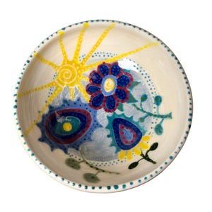 Small Flower Ceramic Bowl, Folk Flower Design, Handmade Ceramic Bowl, Hand Painted Pottery Bowl, Colorful Pottery, Gift Idea for Art Lover