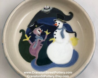 Ceramic Bowl, Snowman Decor, Alien Ceramics, Ceramic UFO Bowl, Hand Painted Bowl, Wheel Thrown Bowl, Pottery, Winter Gift