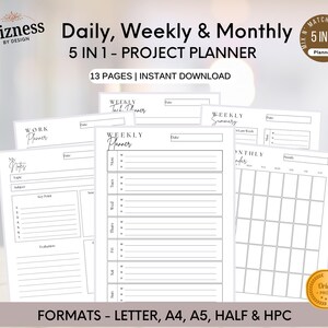Project Monthly Printable Planner, Productivity Planner, Daily Planner, Weekly Planner, Monthly Planner, A4/A5/Letter/Half/HPC Size