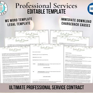 Professional Service Contract Template, Virtual Service Agreement, Freelance Contract, Editable VA Contract, Service Contract