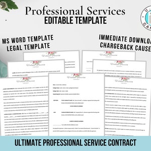 Professional Service Contract Template, Virtual Service Agreement, Freelance Contract, Editable Virtual Assistant Word Contract