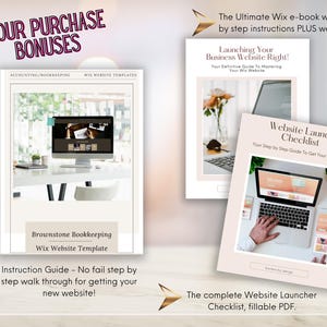 May include: A digital marketing package for businesses using Wix. The package includes a website template, an e-book, and a checklist. The e-book is titled "Launching Your Business Website Right!" and the checklist is titled "Website Launch Checklist".