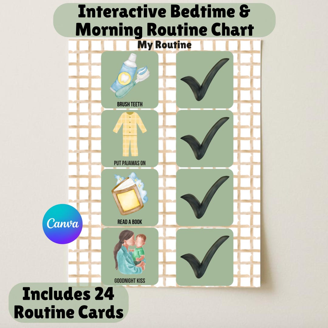 Interactive Bedtime & Morning Routine Chart Checklist (digital File) - Etsy