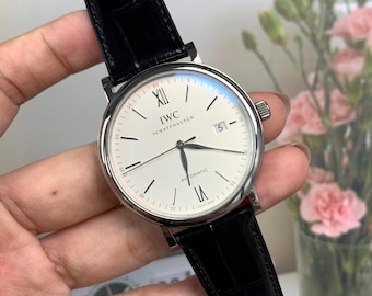 Vintage IWC Portofino White Dial Black Leather Strap 40mm IW356501 | Watch for Men