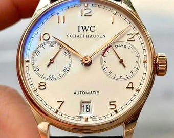 Vintage IWC Portuguese Solid Gold 42mm White Dial Leather Strap| Gift for Him